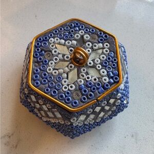 Vintage Lakh Enamel Trinket Blue Box Detailed Sparkle Made in India